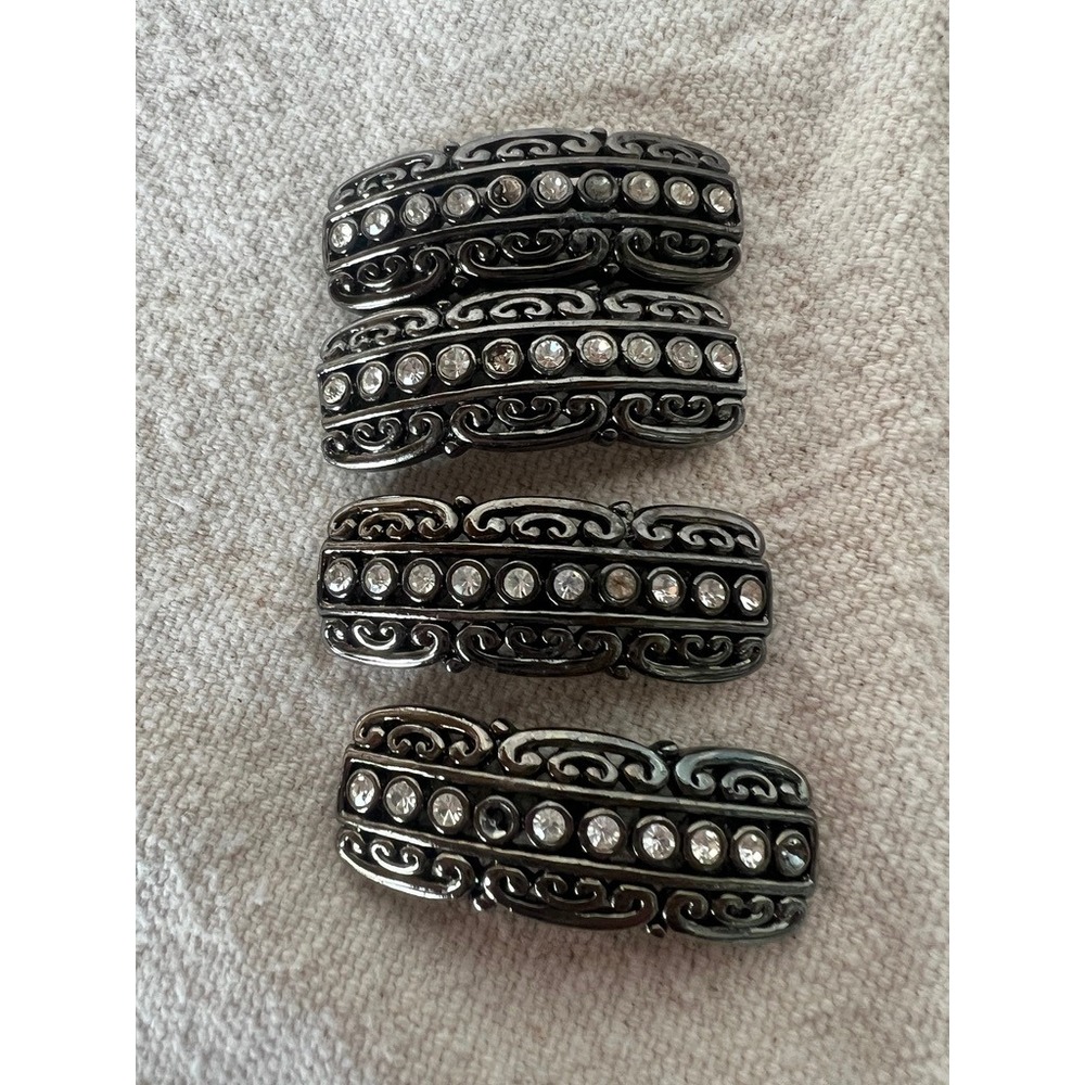 Jewelry Spacers 1.25" Gunmetal Rhinestone Filigree Bracelet Parts 4pc
